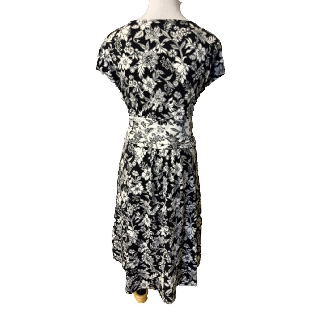 Lands End Dress XL Black Ivory Cap Sleeve Stretch Cotton Floral Washable NEW - Picture 4 of 14